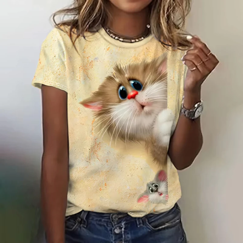 Cute Cartoon Animal 3D Printed Women's T-Shirts Kawaii Dog Cat Pattern T-Shirt Men Casual Short Sleeve Tops O Neck Kids Clothing