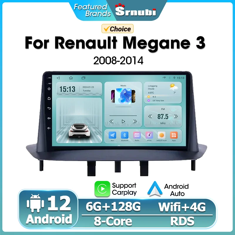 

Srnubi Android 12.0 Car Radio for Renault Megane 3 Fluence 2008-2014 Multimedia 2Din 4G GPS Navigation Carplay auto Head Unit