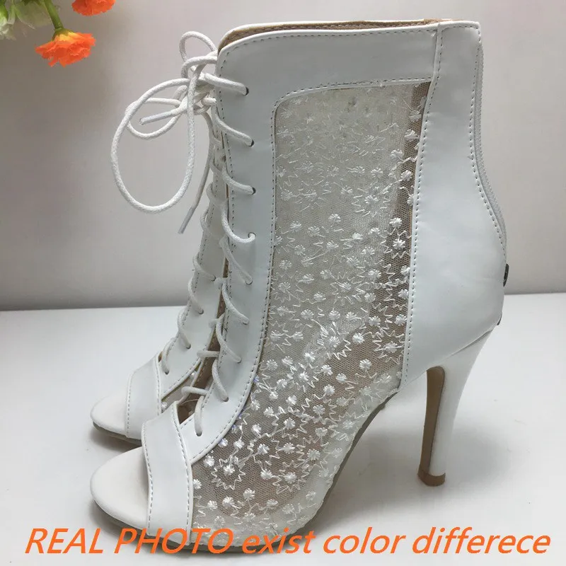 REAVE CAT Sexy Women Sandals Lace Stiletto 9.5cm High Heel Strap Peep Toe Breathable Mesh 48 Party Shoes