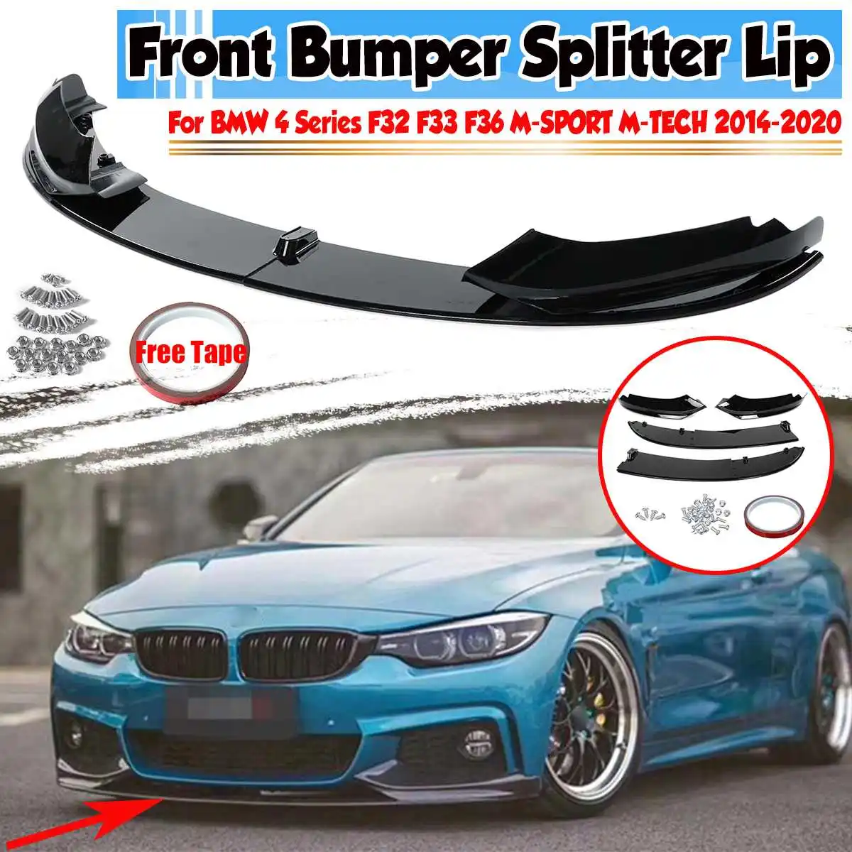 

Glossy Black 4x Car Front Bumper Splitter Chin Lip Spoiler Diffuser Protector For BMW 4 Series F32 F33 F36 M SPORT M-TECH 2014