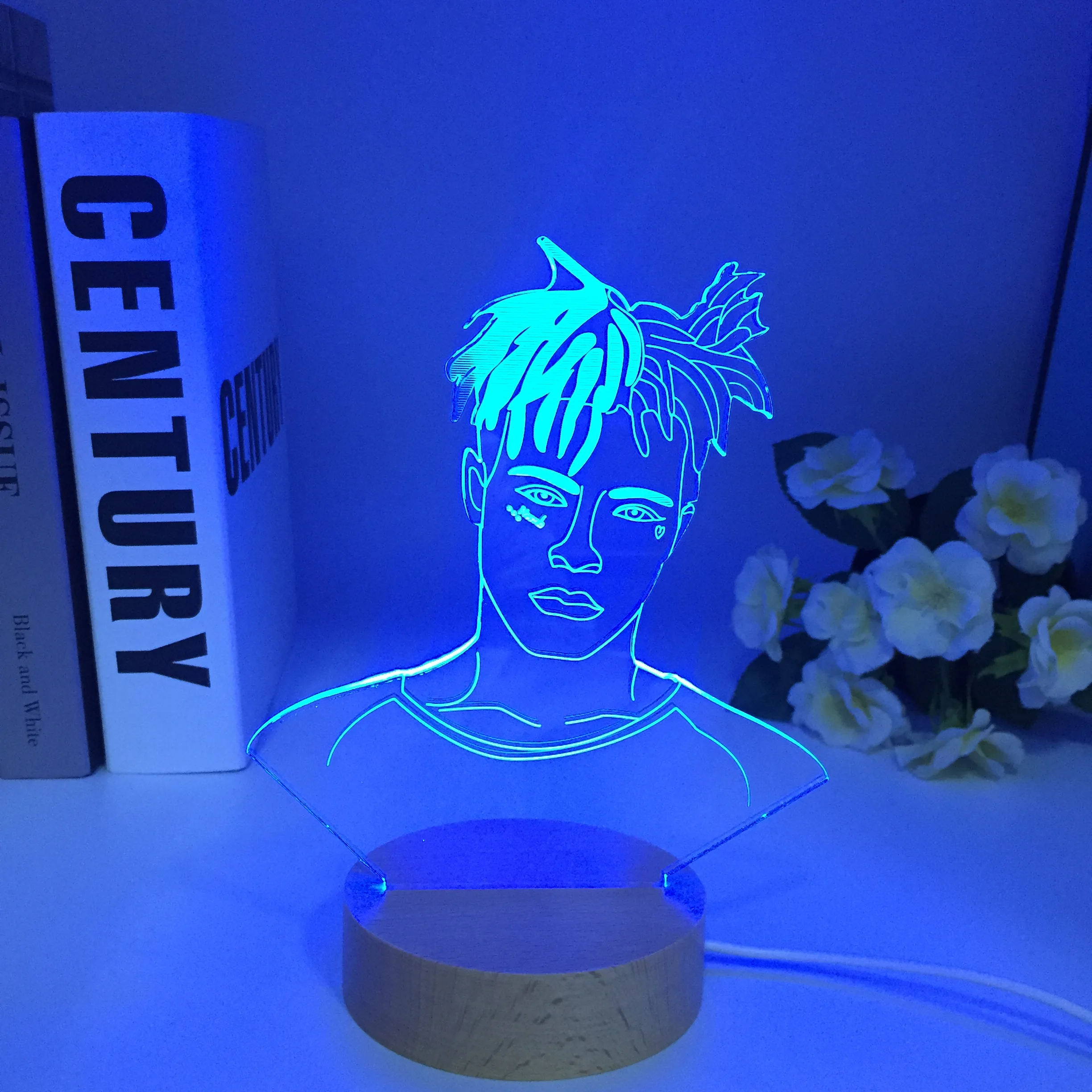 American Rapper Singer  Figure Wooden Night Light Led 7 Colors Changing 3D Nightlight The Western Pop Bedroom Lamp Dropship