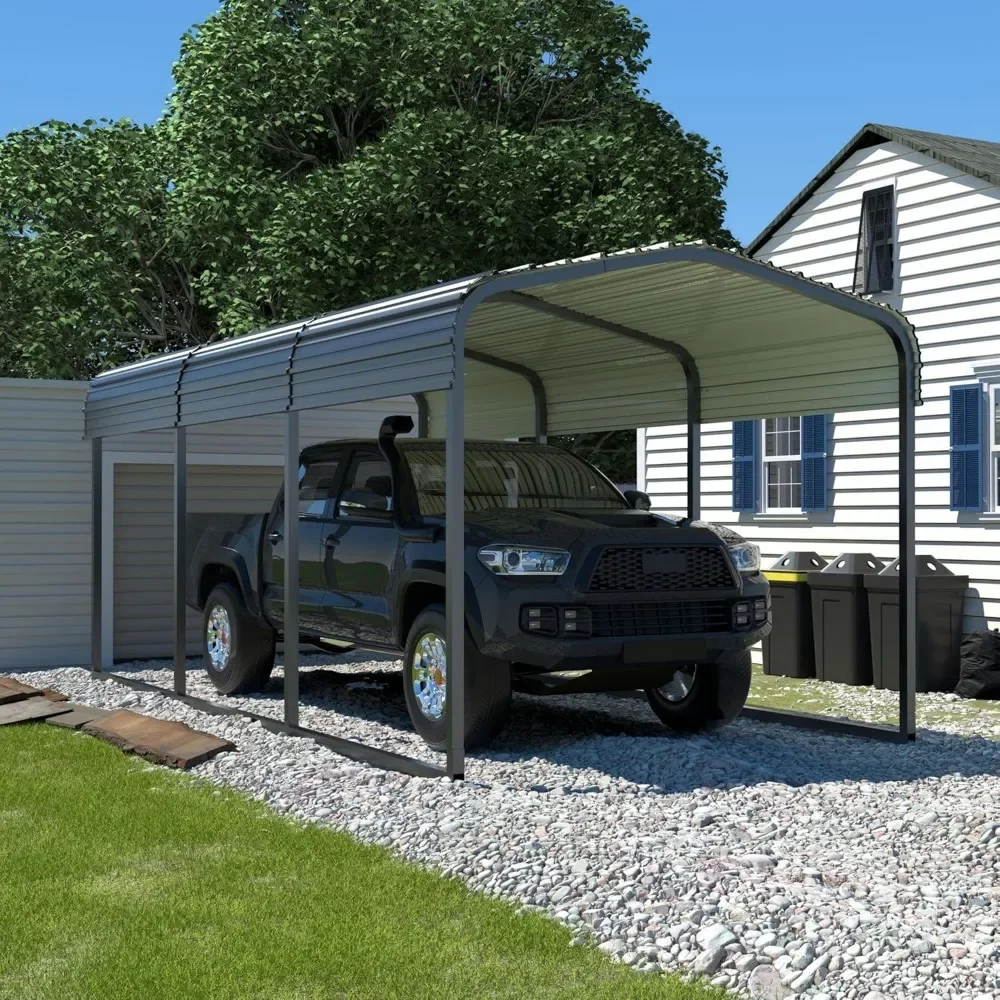 10 X 15 FT Metal Carport, Outdoor Heavy Duty, Garage Car Shelter Shade with Metal Roof, Frame and Bolts, Sheds