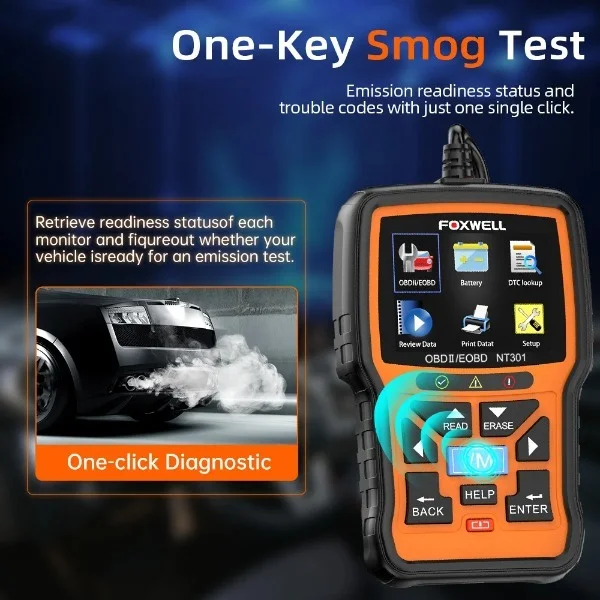 FOXWELL NT301 OBD2 scanner; Professional mechanic OBDII diagnostic code reader; Check engine light;