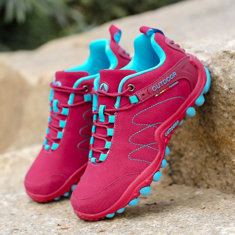 

Women Suede Leather Hiking Climbing Shoes Anti-slippery Outside Cross-country Tourist Walking Sneakers Autumn Hike Shoes