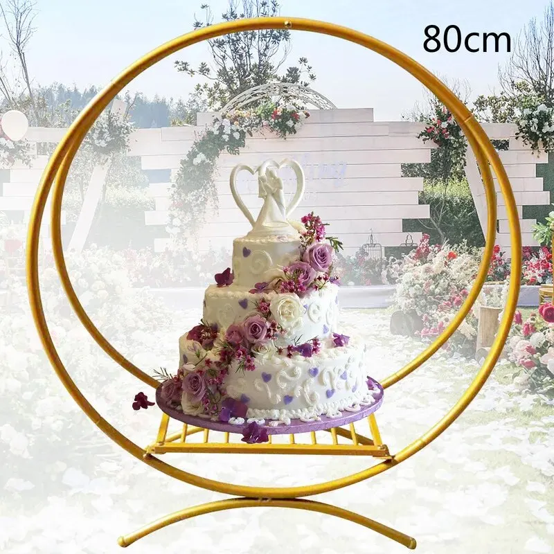 Golden Double Circle Frame Stand Wedding Arch Cake Display Balloons DIY Background Multi Functional Garden Climbing FrameDecor