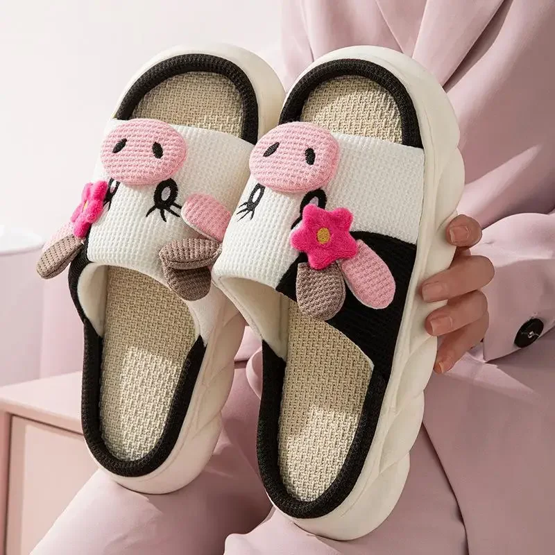 Casual Platform Slippers Women Home Cute Cartoon Cow Designer Shoes Girls Fashion Popular Elegant Indoor Slipper Flats Open Toe