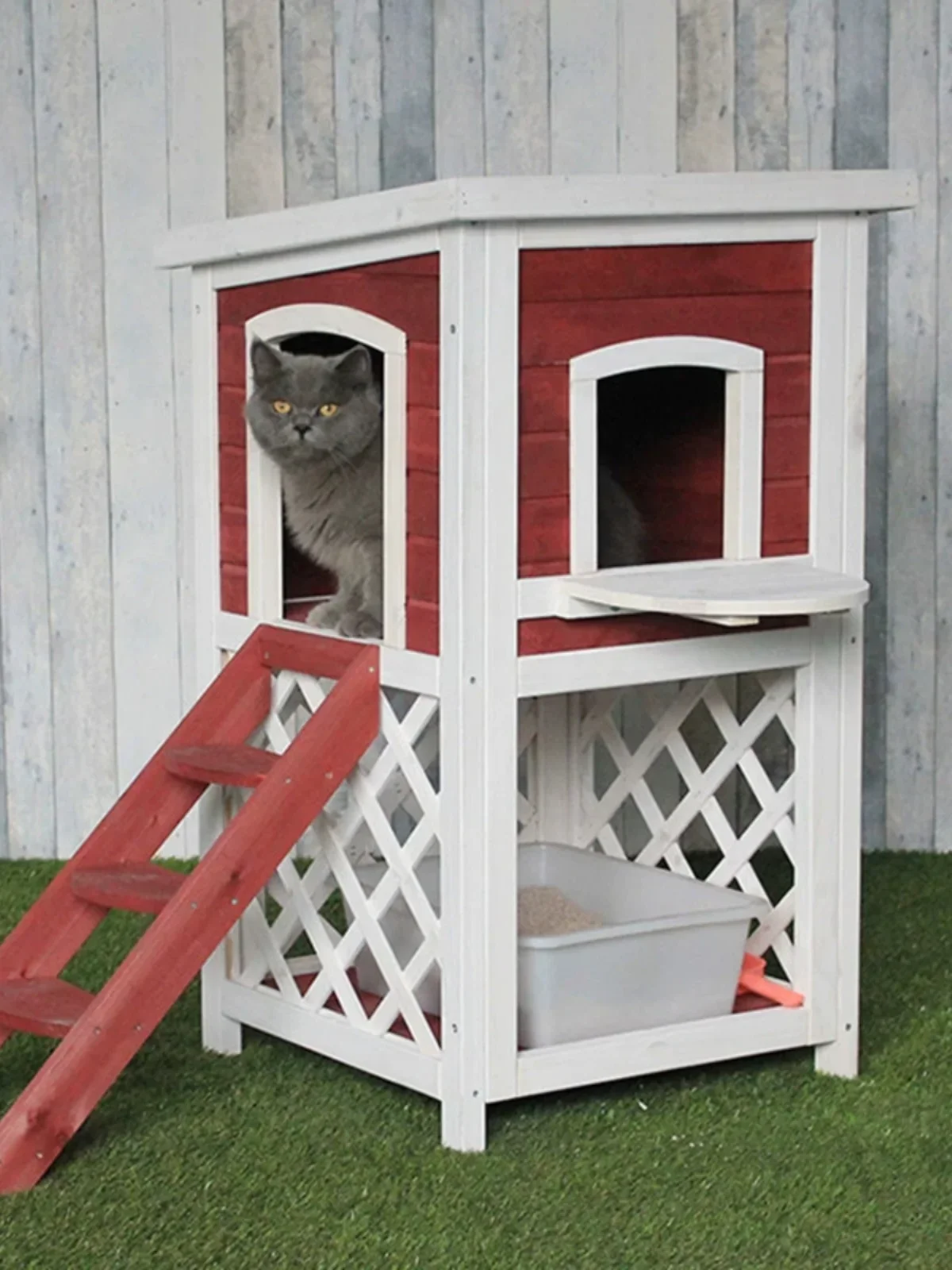 New cat nest outdoor waterproof solid wood cat house anti-corrosion and rain-proof sun four-season pet nest