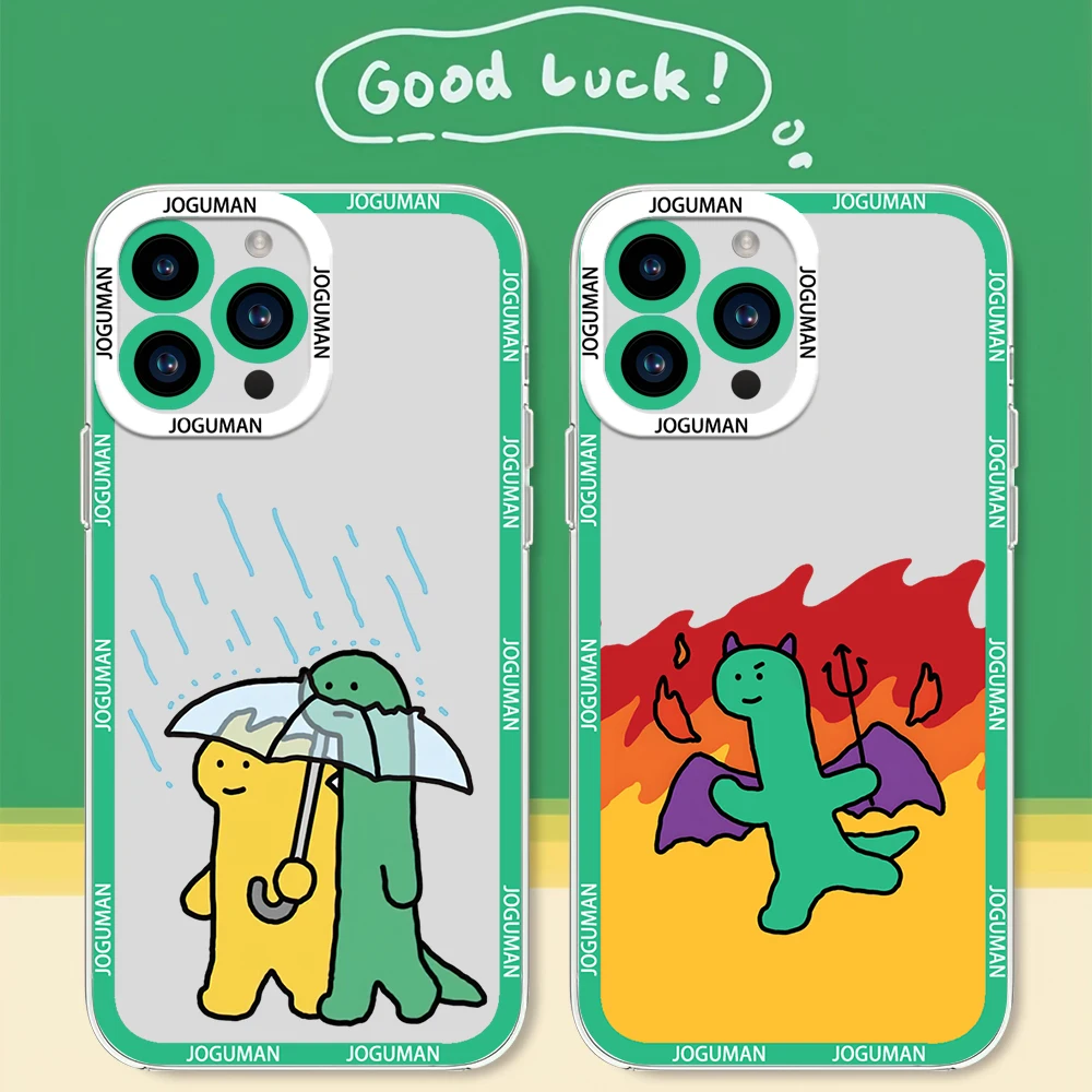 J-JOGUMAN Studio Dinosaur Cute Phone Case for iPhone 12 11 13 14 15 16 Max Pro Plus Transparent Bezel Cover