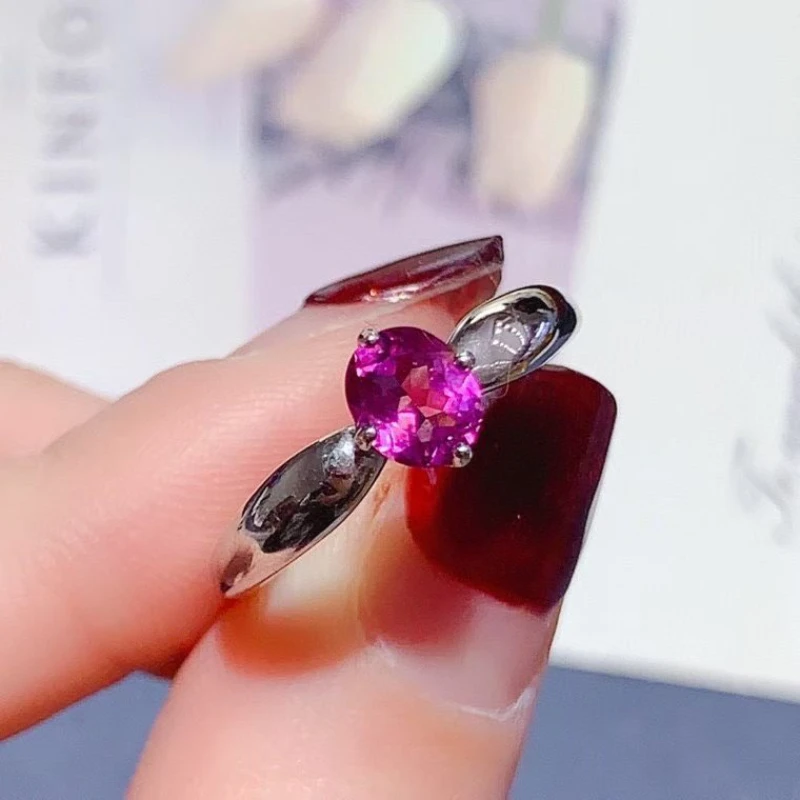 925 Sterling Silver Natural Garnet Ring for Women, 5x6mm Oval Cut Pink Gemstone Solitaire Ring, Hypoallergenic Jewelry Gift