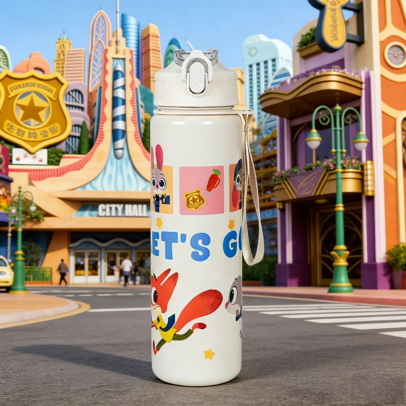 Botella de agua con aislamiento de doble pared Disney Zootopia, diseño Judy Hopps Rabbit & Nick Wilde Fox, 750 ml, a prueba de fugas para exteriores