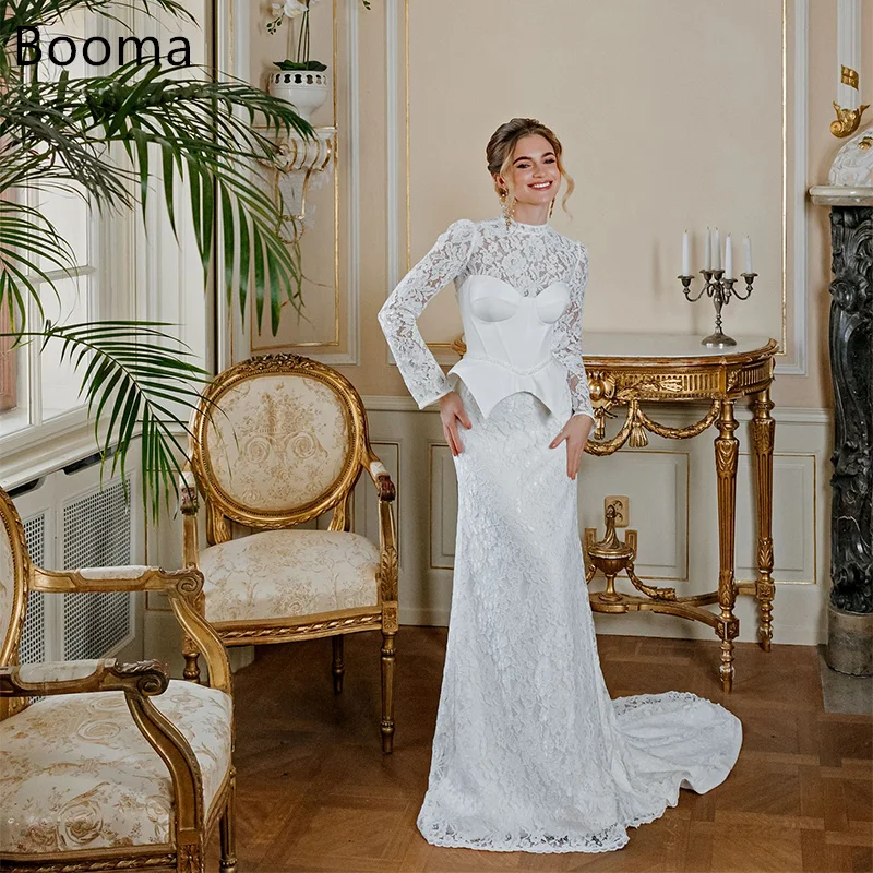 

Booma Mermaid Elegant Wedding Dresses Lace Appliqued Long O-Neck Floor-Length Corset Brides Gown Custom Made 2025