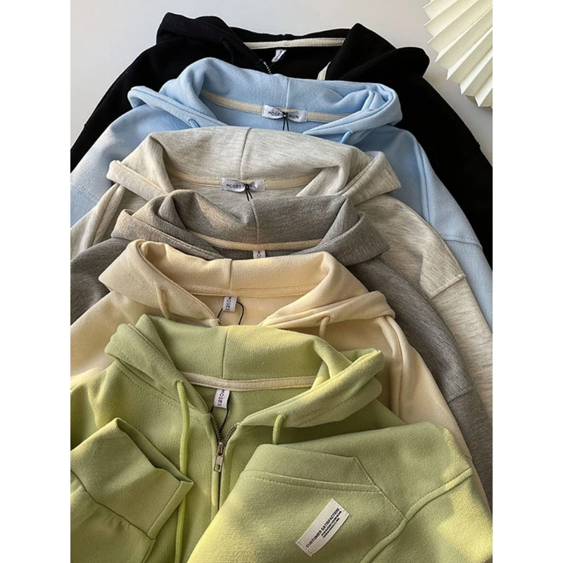

Women's Spring Autumn New Solid Color Hoodies Drawstring Pockets Oversized Outerwear Korean Style Casual Thin Sweatshirts
