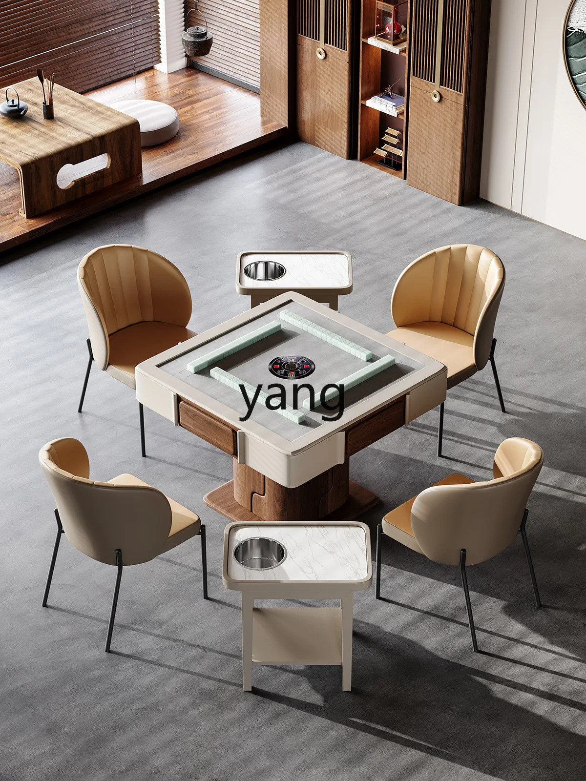 CX New Chinese Style Solid Wood Mahjong Table Rubber Wood Dining Table Dual-Use Automatic