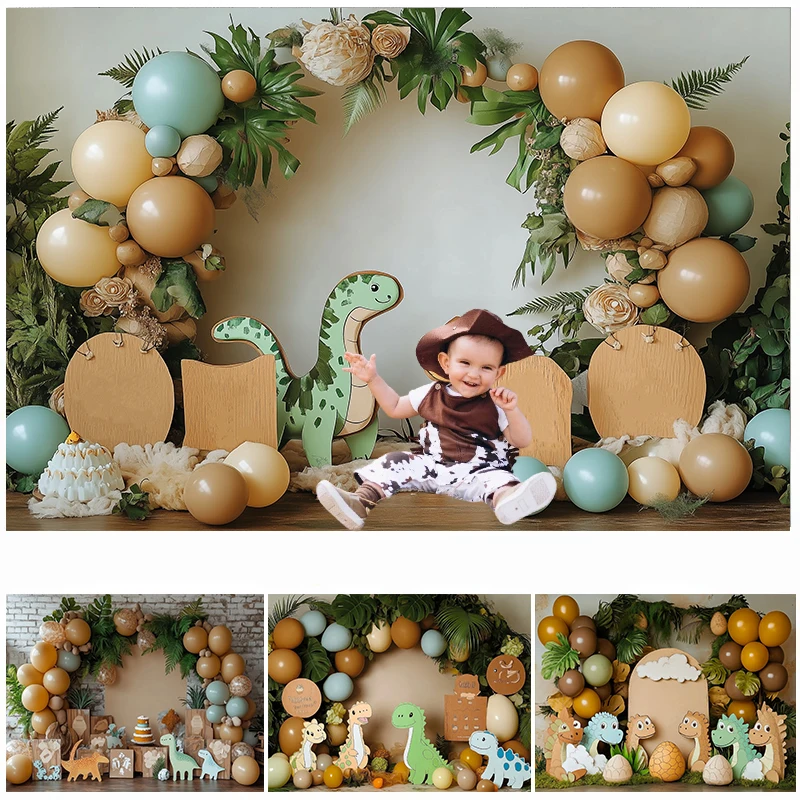 

LS Dinosaur Theme Photography Background Baby Shower Cake Smash Backdrop Banner Tropical Jungle Wildlife Balloon Decor Props