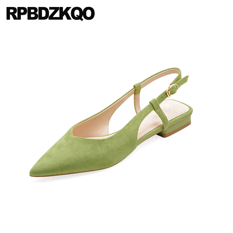 Large Size Pointed Toe Slingback Comfortable Flats Sandals Wide Fit Plain Women Work Summer 2023 Shoes Suede Candy Office Solid image 3