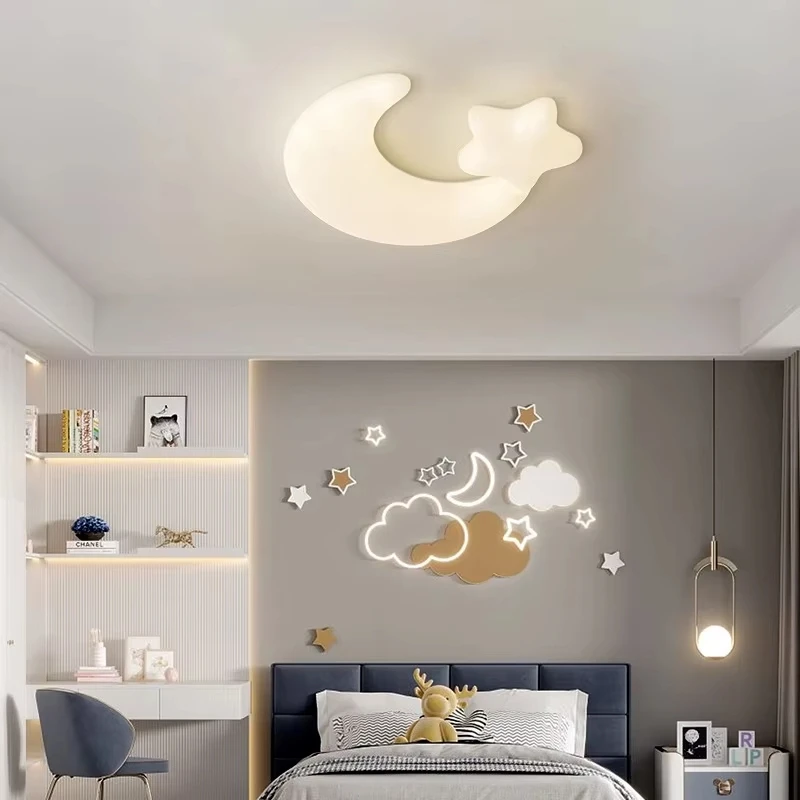 

Cream Style Star Moon Ceiling Lights LED Children's Room Light Modern Warm Baby Room Nursery Boy Girl Bedroom Moon Ceiling Lamps