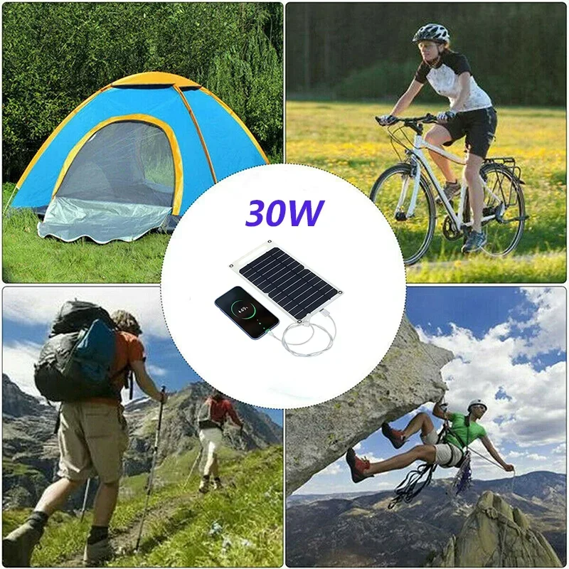 Solar Panel 30W With USB Waterproof Outdoor Hiking And Camping Portable Battery Mobile Phone Charging Bank Charging Panel 6.8V