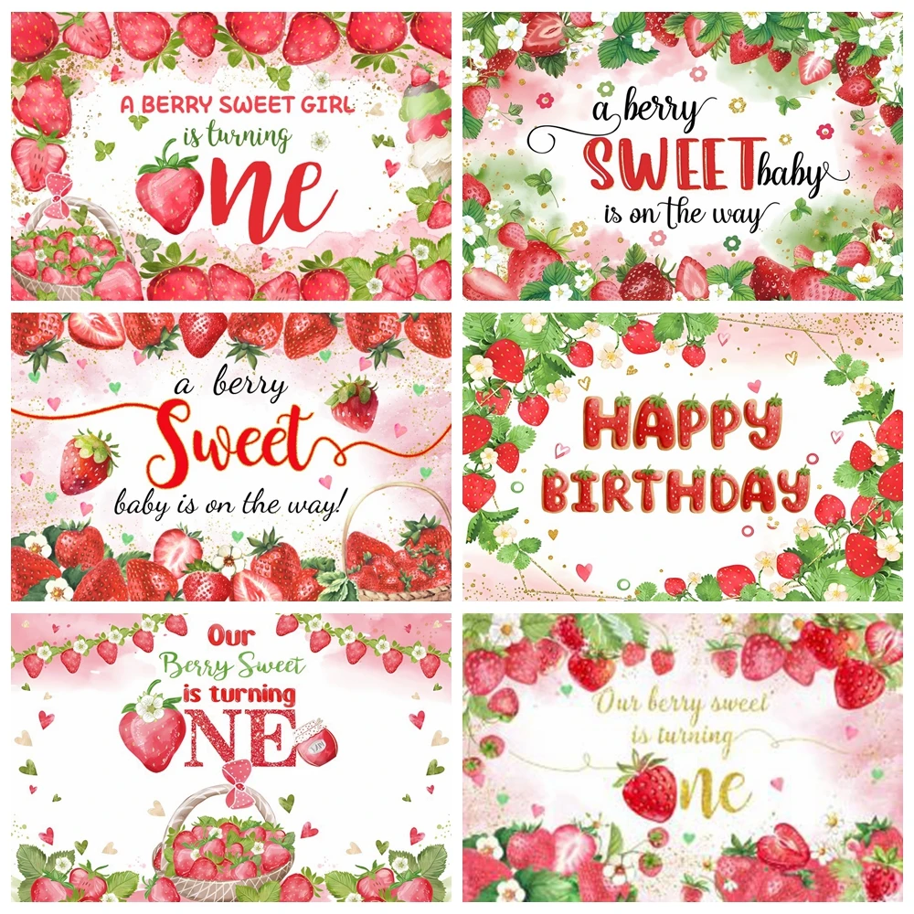 

Strawberry Theme Baby Shower Photography Backdrop Sweet One 1st Kids Birthday Party Watermelon Fruit Newborn Photo Background