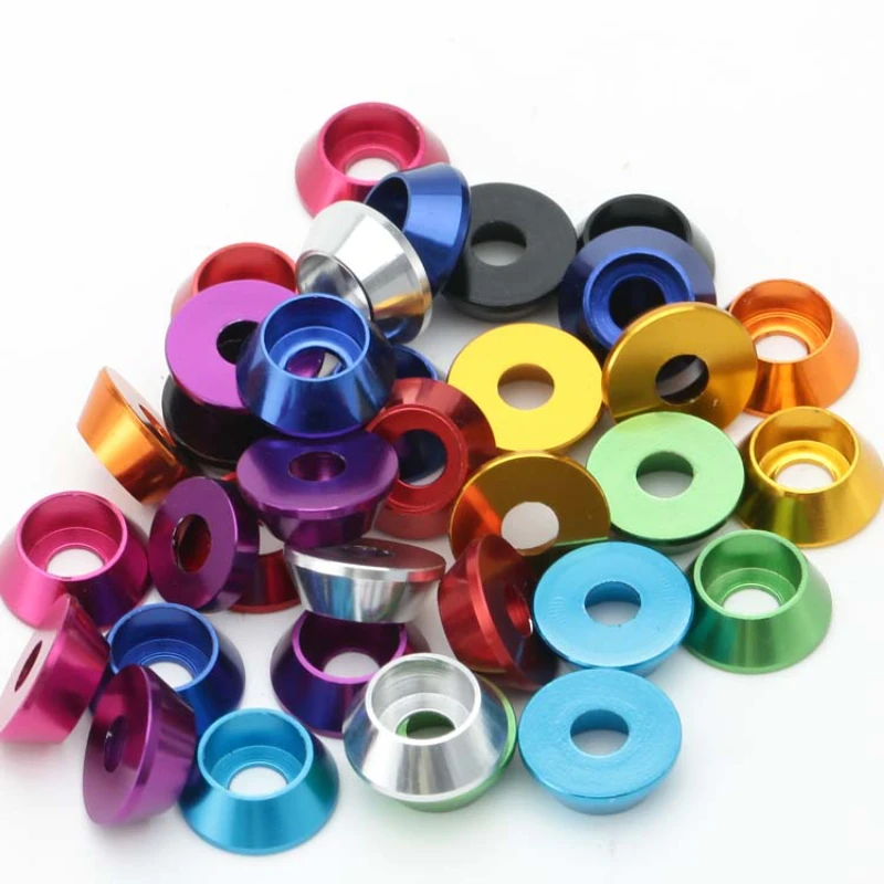 Cabeça cilíndrica colorida de liga de alumínio, cabeça convexa, arruela hexagonal, copo, arruela m2 m2.5 m3 m4, copo cônico