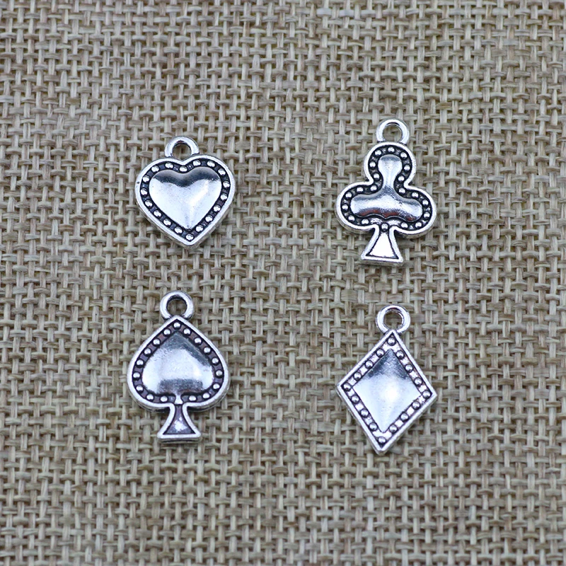 20 Pieces 19*12mm Antique Silver Plated Poker Card Charm For Jewelry Making