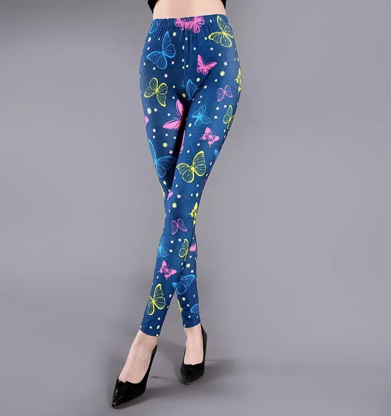 Summer Push Up Leggings Female Fitness Leggings Women Spring Fall Print Butterfly Plaid Leggings Lady Sexy Slim Pencil Pants