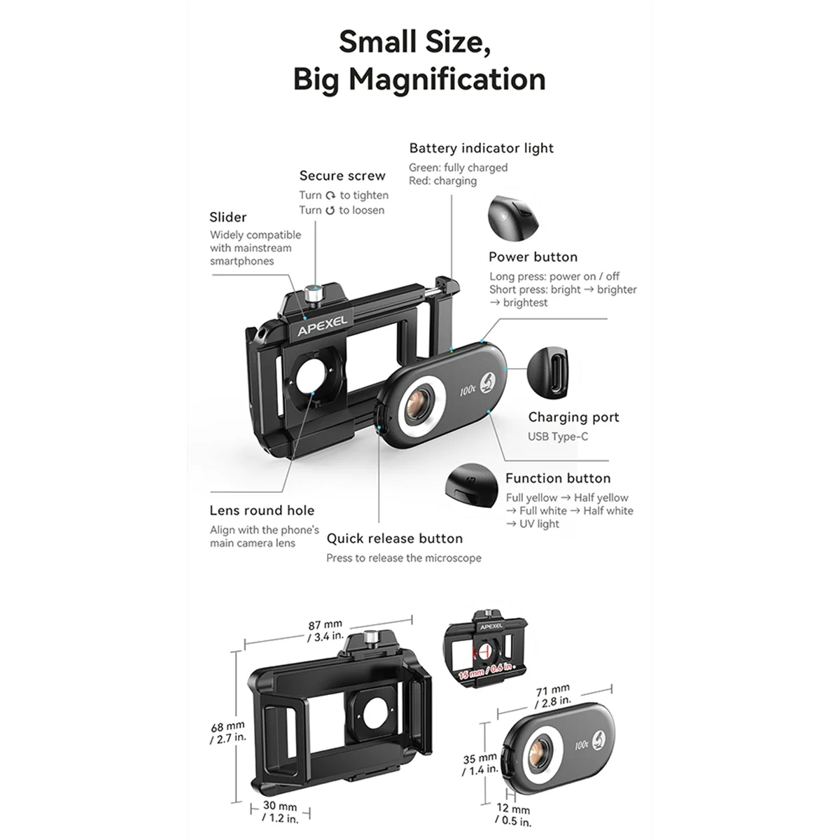 

Универсальный микроскоп для сотового телефона M85K с фиолетовой лампой CPL-365, портативный микроскоп с увеличительной головкой HD для идентификации, A