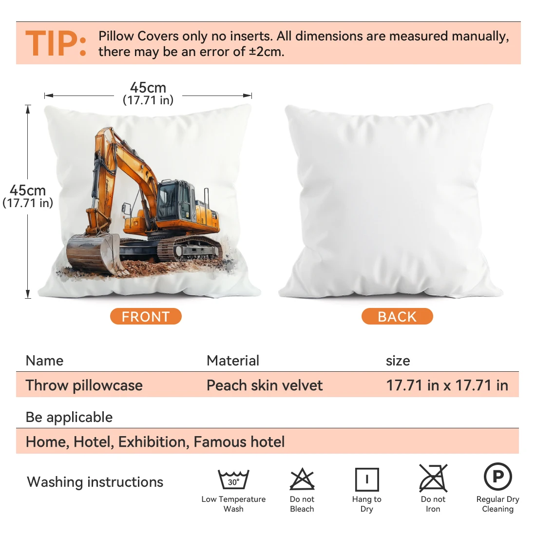 Cartoon Engineering Vehicle Pillowcase Printed Polyester 45x45cm Throw Pillowcover Decorative Sofa Cushion Pillowslip Home Decor