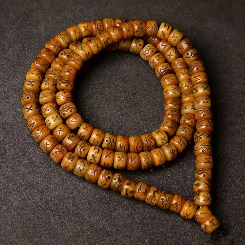 Tibetan-style yak bone agate-shaped oil-smooth 108-bead Buddhist bracelet long string pendant