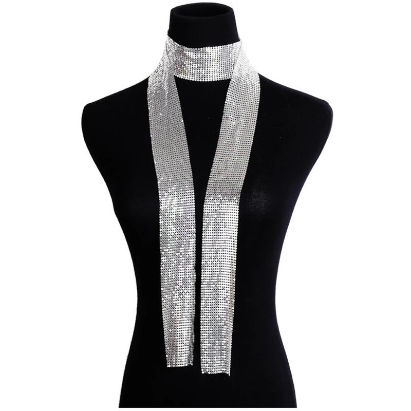 Fashionable Sequin Scarf Necklace Women\'s Personality Simple Accessories Long Neck Stitching Alloy Collar Clothing Matching