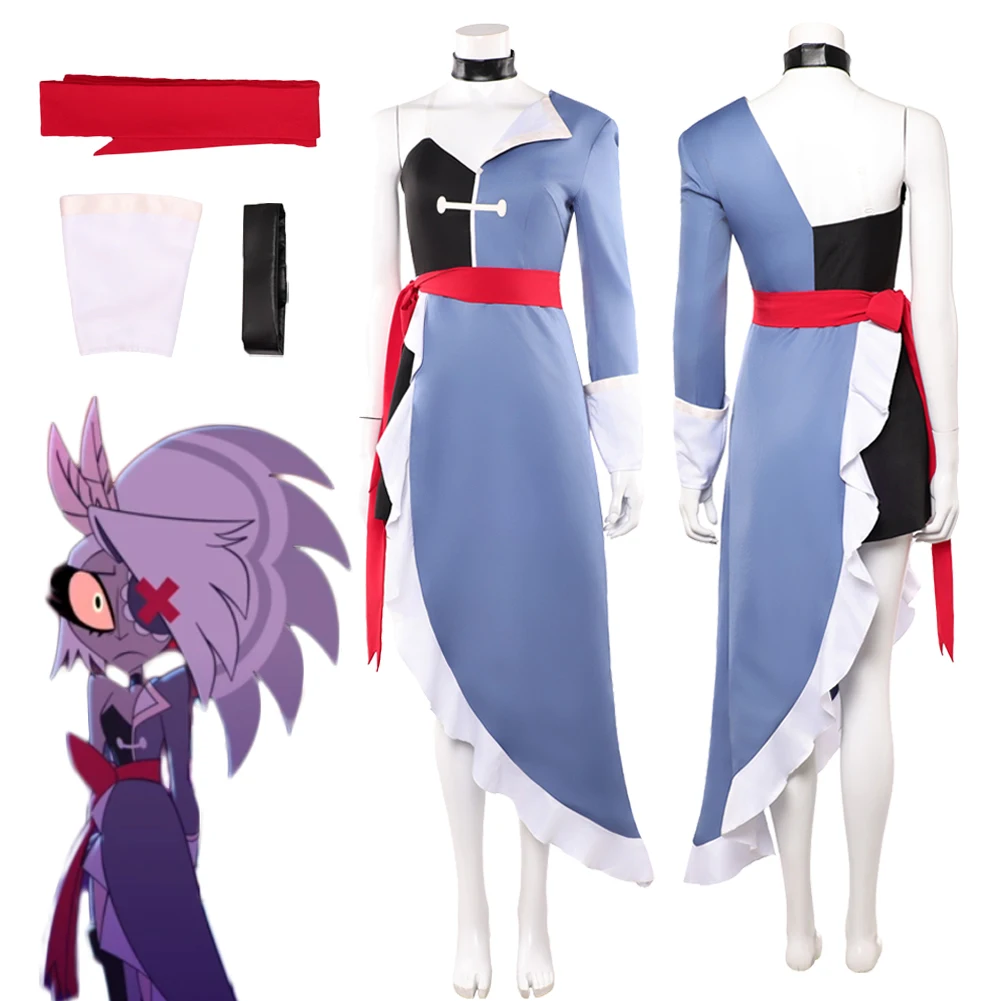 

Хазбин Вагги, фиолетовое платье для косплея, костюм, униформа для отеля, комплект одежды для взрослых и женщин, наряды на Хэллоуин, карнавальный костюм для вечеринки