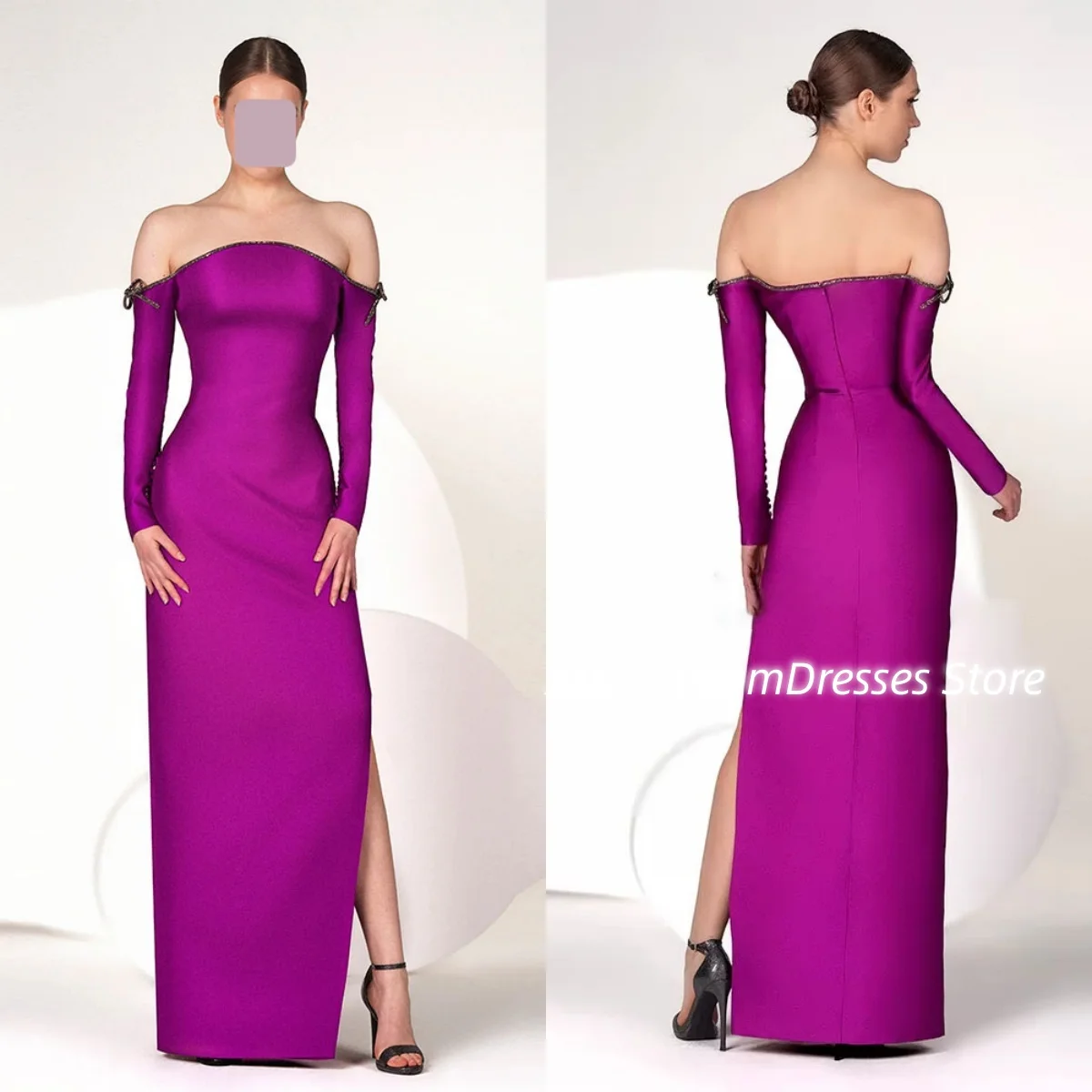 

Свадебное платье на заказ, женские вечерние платья с открытыми плечами и бисером длиной до пола, на молнии с длинными рукавами для выпускного вечера