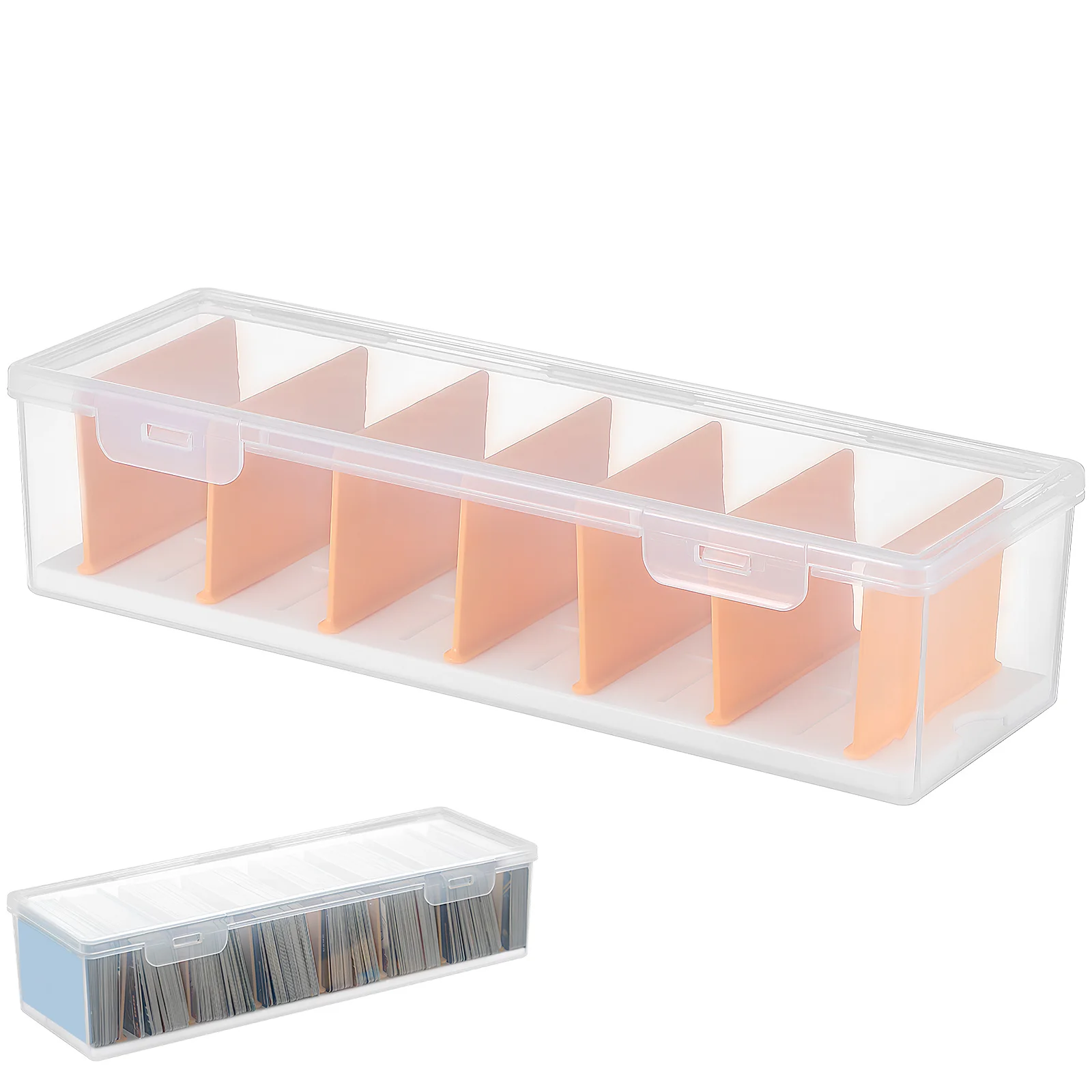 

Plastic Card Storage Container with Removable Dividers Clear Box for Sports Trading Playing Cards Business Card Organizer