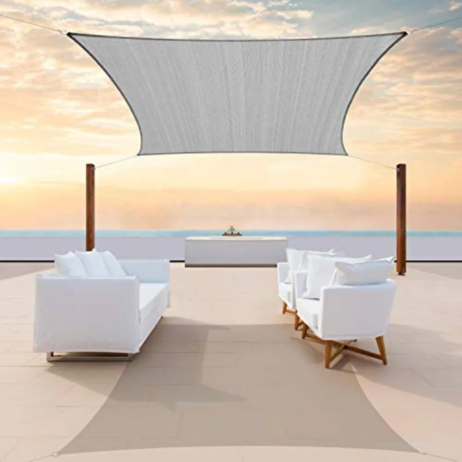

10' x 20' Grey Sun Shade Sail Rectangle Canopy Fabric Cloth Screen Water Permeable and UV Block UPF50 Heavy Duty Carport Patio