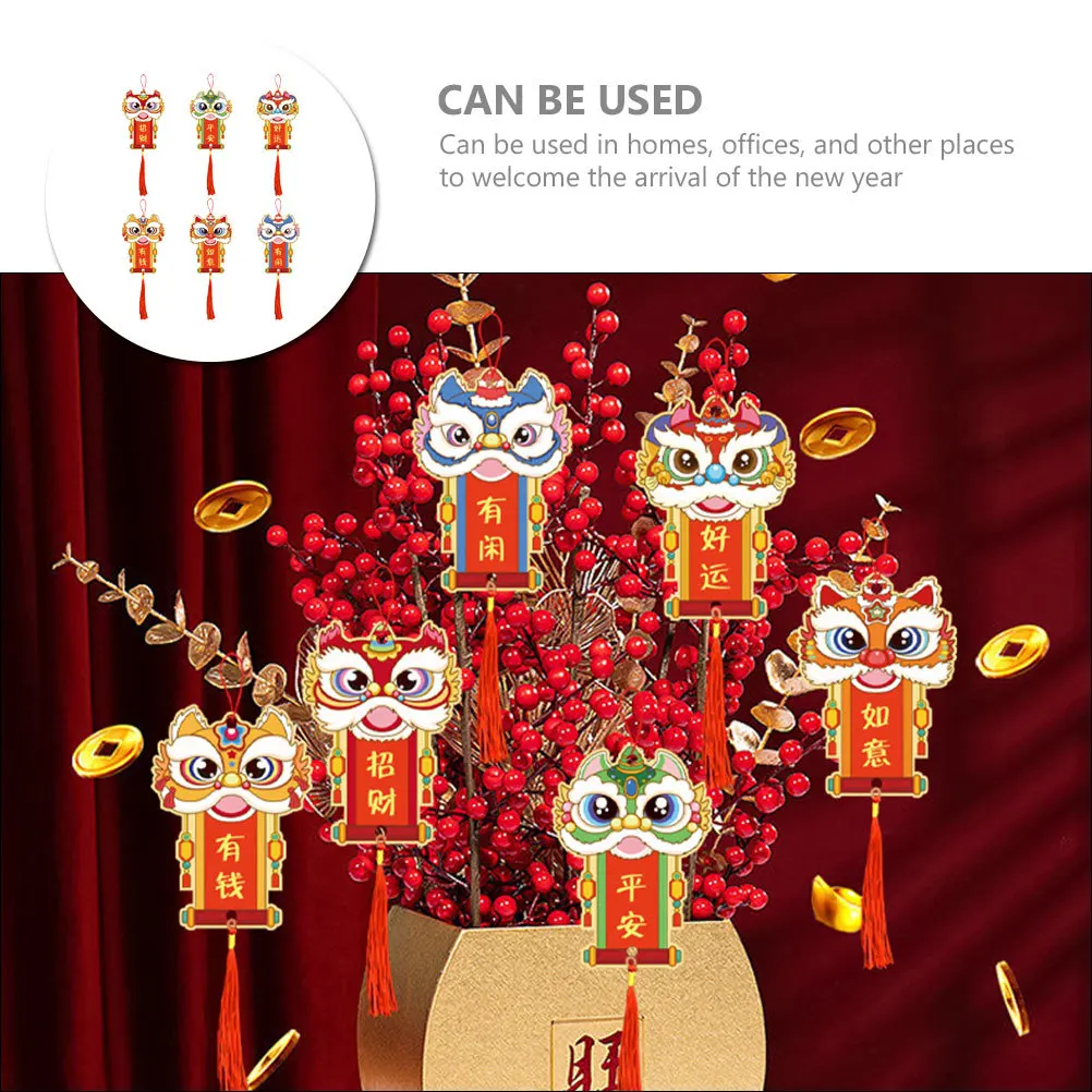 

6Pcs Chinese New Year Pendant Lion Head Hanging Ornament Spring Festival Bonsai Decor Propitious Decoration 2024 Traditional