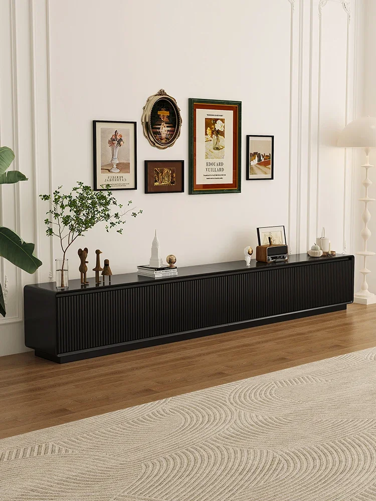 Xin Silu Italian minimalist new grille design floor cabinet black solid wood paint modern minimalist floor standing TV cabinet