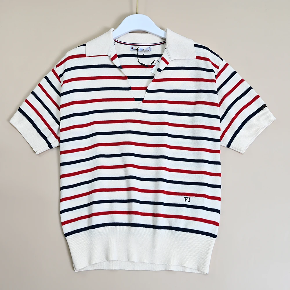 Casual ort Sve Cotone lavorato a maglia irt con lettere ricamate Colletto a V Sle Comodo top estivo da donna traspirante