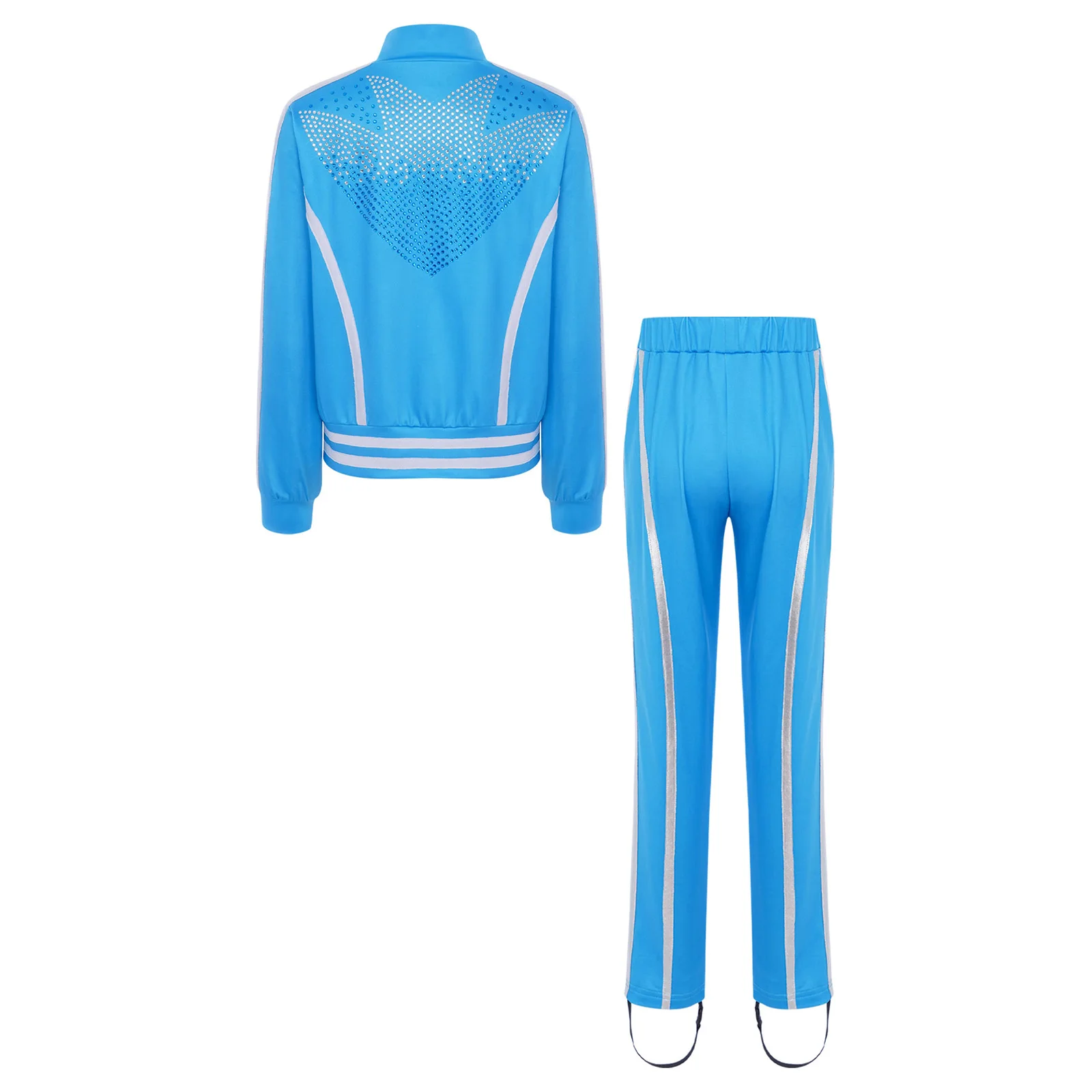 어린이 소년 피겨 스케이팅 의상 무대 의상 스탠드 칼라 긴 소매 라인스톤 재킷과 바지 연습 공연용