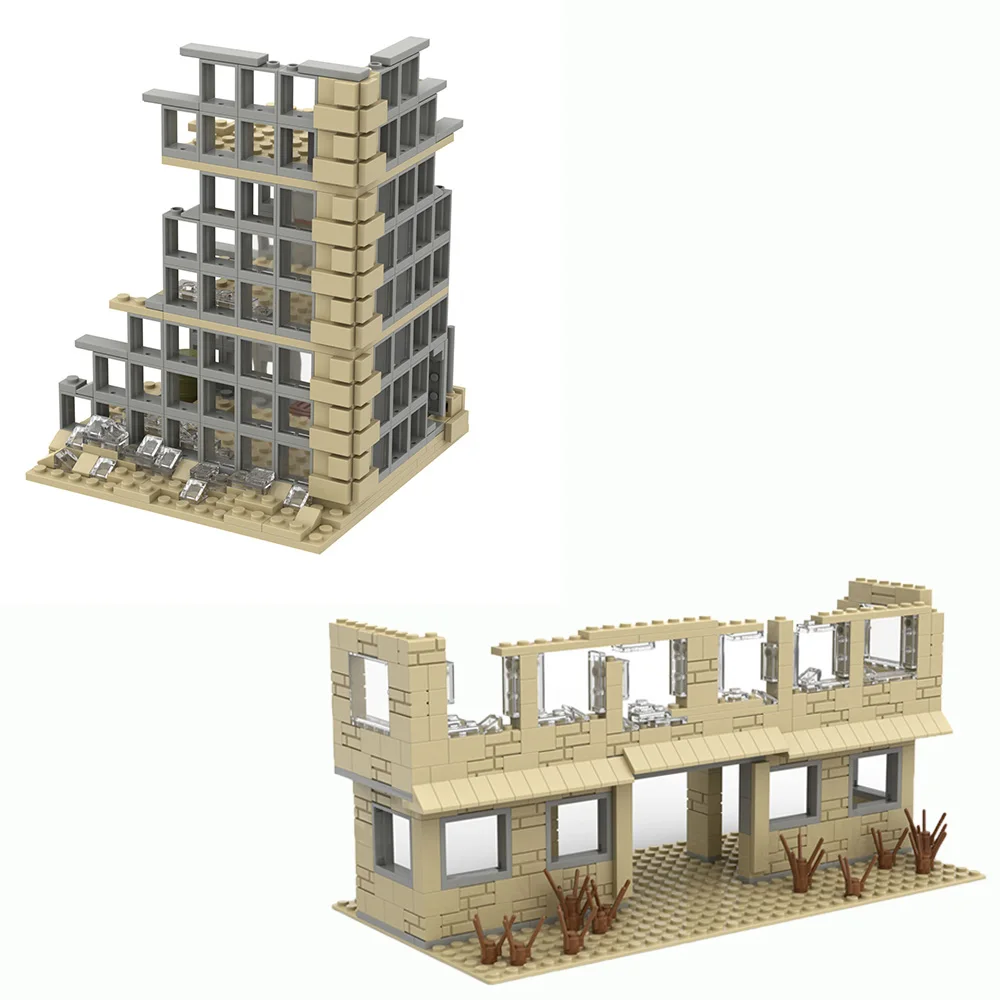 

WW2 Abandoned Ruins Building Blocks DIY Military Scenes for Army Soldier Figures Assemble Bricks Toys For Gifts