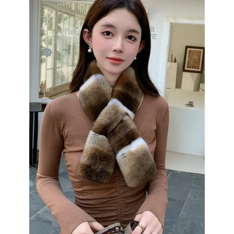 imitation chinchilla blue purple blue natural color Rex rabbit hair double-sided scarf luxurious temperament versatile scarf