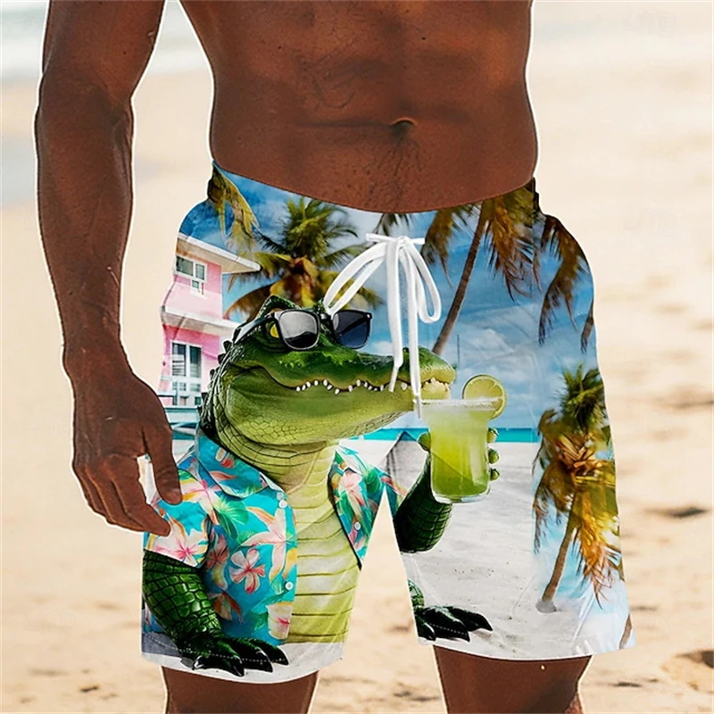 

Funny Mens Tropical Flamingo Print Beach Shorts Casual Summer Swim Trunks Lightweight Board Shorts Beach Surfing And Vacation