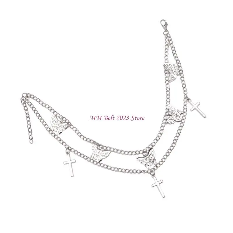 

49ME Butterfly Punk Side Chain On Shoe Boot Handbag Pendant for Girls Stylish Boot Bracelet Trousers Street Clothing Chain