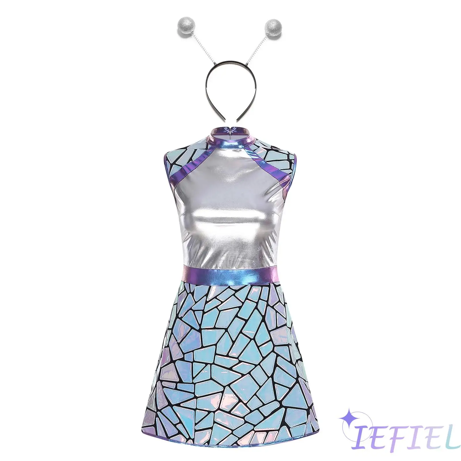 

Womens Gradient Sequin Shine Alien Astronaut Dress Withand Matching Headwear for Galaxy Themed Parties Halloween Cosplay Events