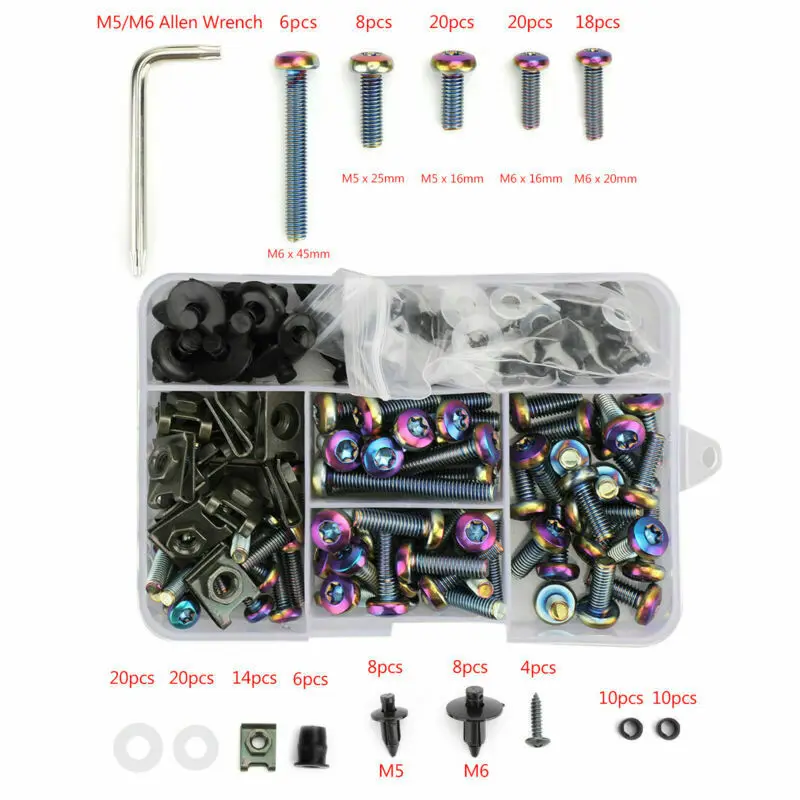 

US SHIPPING Motorcycle Clip Burnt Fastener 173PCS Screw Bolt Windscreen Titanium Kit Fairing