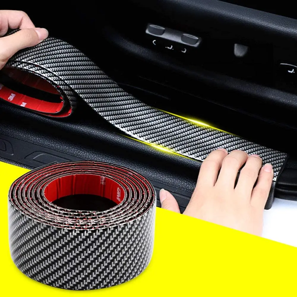 1 Meter 5cm Carbon Fiber Anti Scratch Door Sill Protector Rubber Strip for Auto Body Bumper Car Styling Decoration Modification