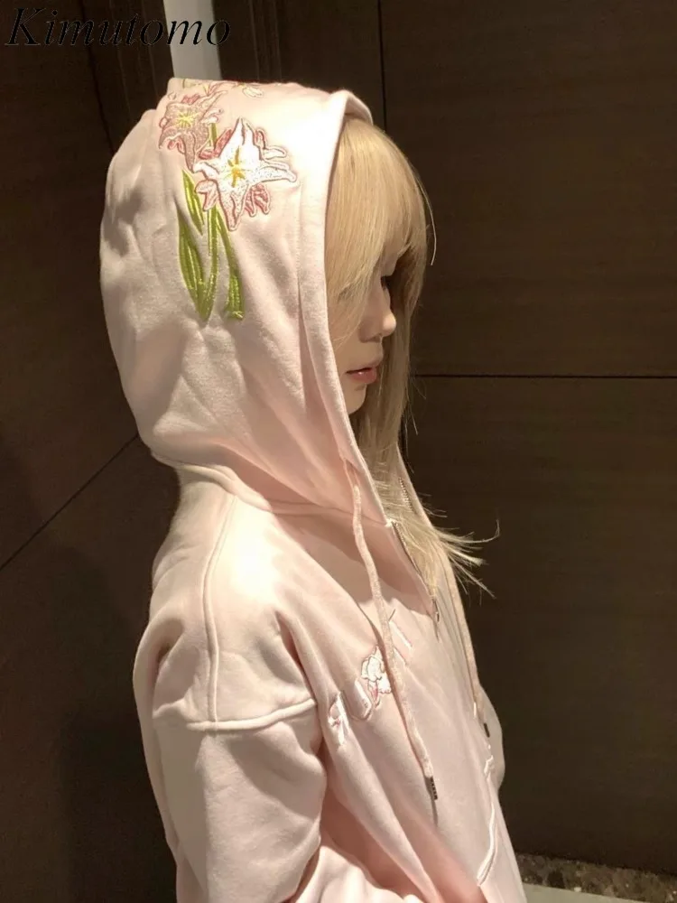 

Kimutomo толстовки женские винтажные с вышивкой букв осень-зима свободная верхняя одежда Y2k эстетические куртки женская модная толстовка