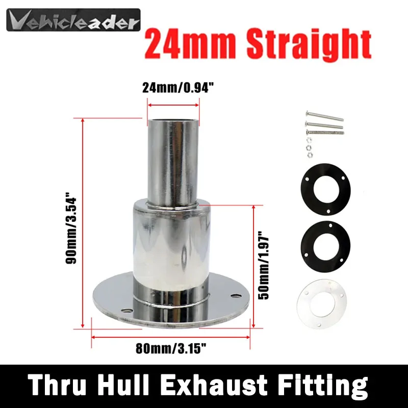 Universal Thru Hull Exhaust Fitting Stainless Steel 24mm Heat-Resistant Curved Tube Pipe Socket Hardware for Diesel Boat Truck