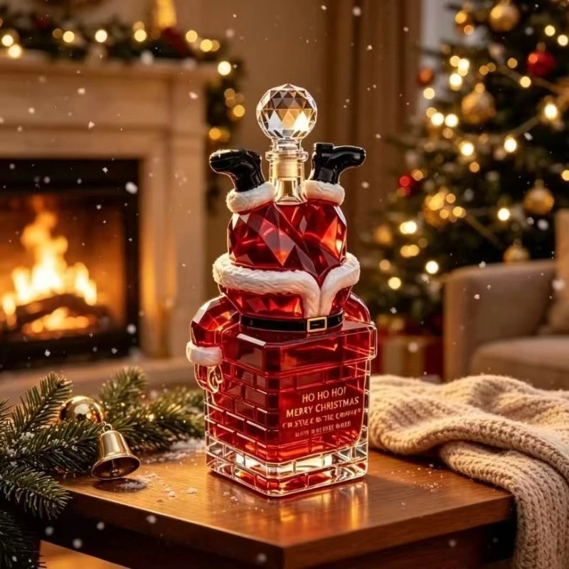 Creative Christmas Whiskey Decanter Santa Claus Chimney Glass Bottle for Bourbon Scotch Liquor Holiday Gift Decanter