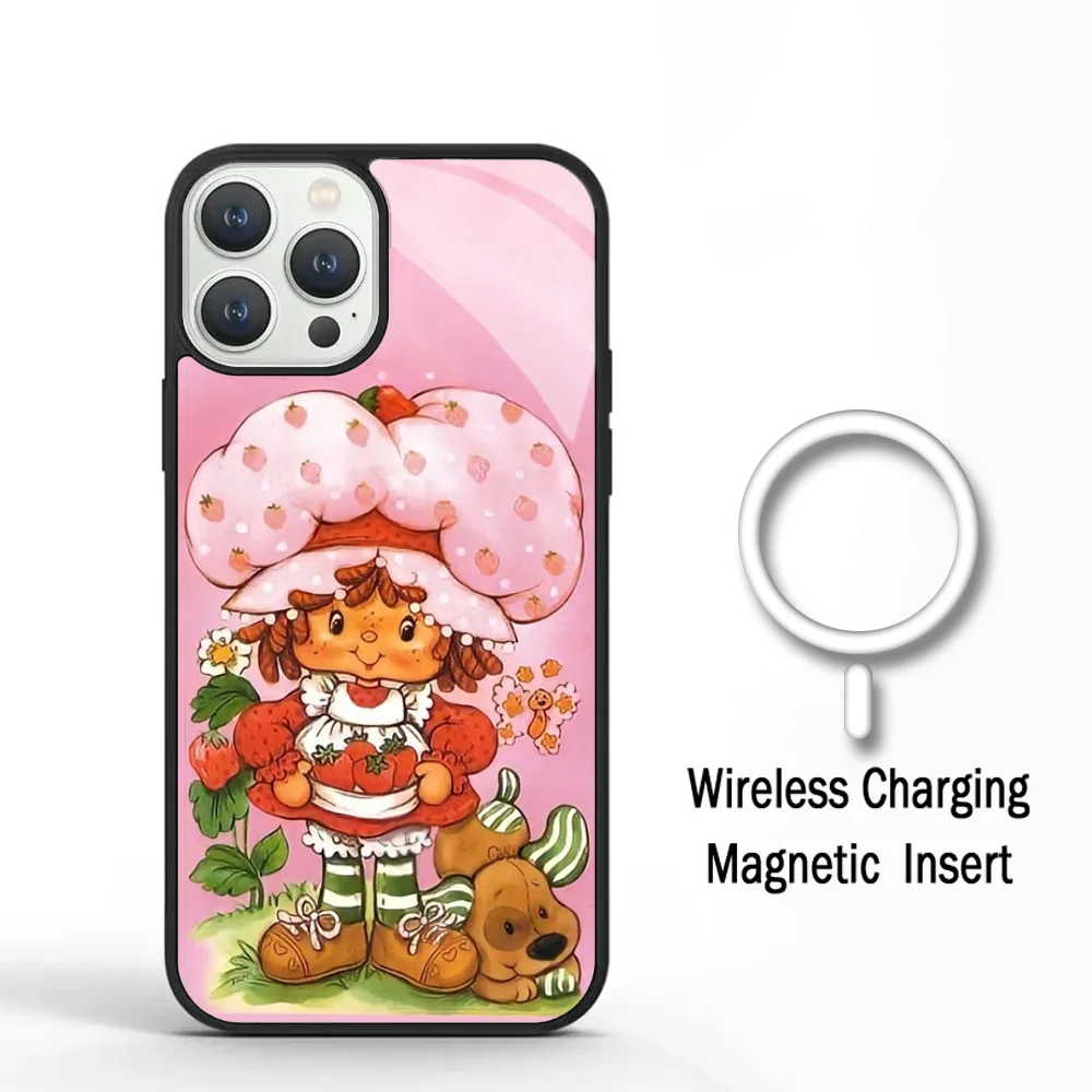 Vintages Strawberry S-Shortcak Phone Case For IPhone 11 12 13 14 15 Plus Pro Max Mirror Cover For Magsafe Wireless Charging