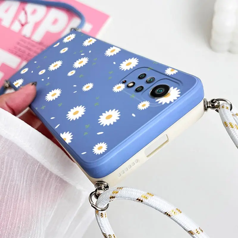 Deciduous Daisies Crossbody Lanyard Silicone Phone Case For Xiaomi Redmi Note 11 Pro Plus 12Pro Plus 11 11S 10 Pro 12 9 Cover