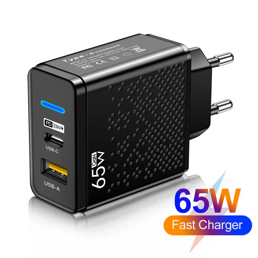 65W GAN Charger USB PD33W Type C Charger Mobile Phone Charger Fast Charging Wall Charger Adapter For iPhone 14 13 Xiaomi Samsung